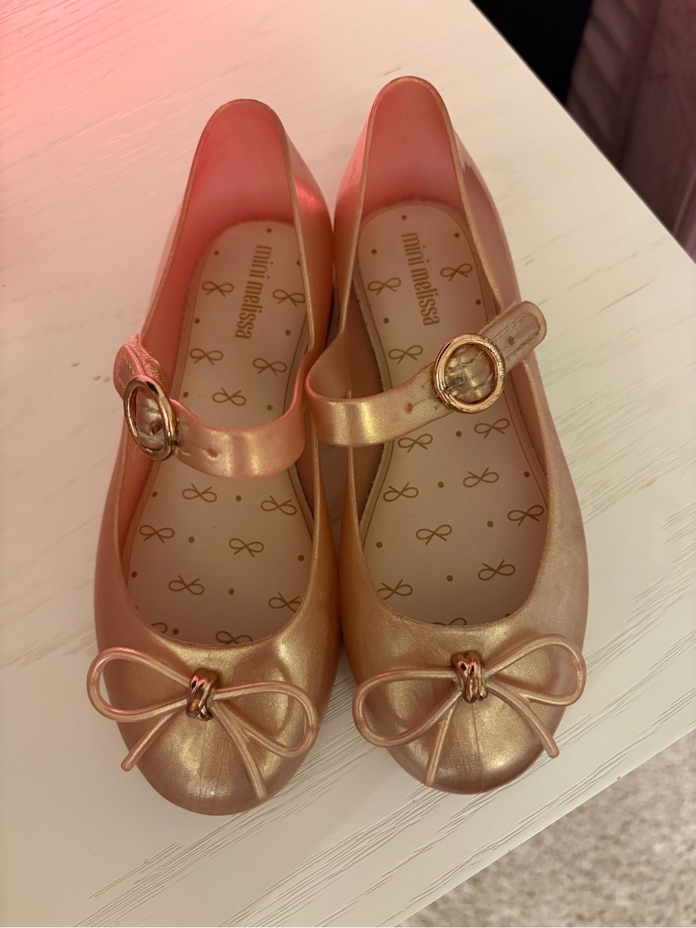 Mini Melissa Girls Rose Gold Mary Jane Jelly Shoes with Bow